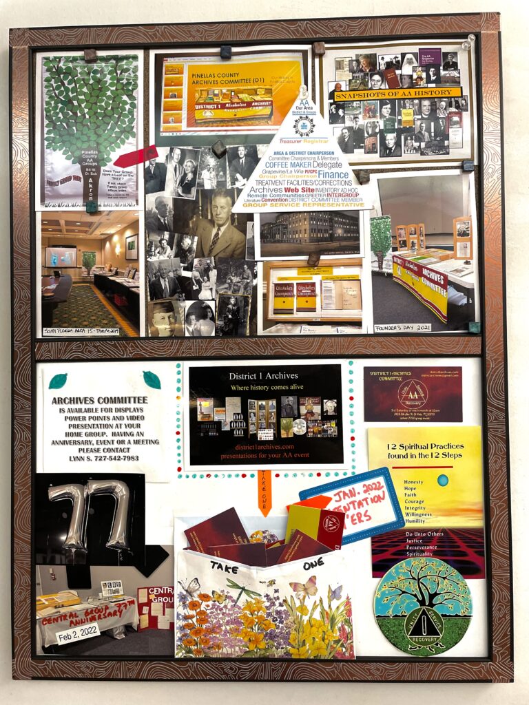 Poster with information and photos about the archives committee