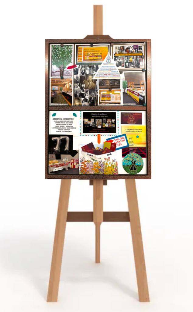 easel with archives pictures and text